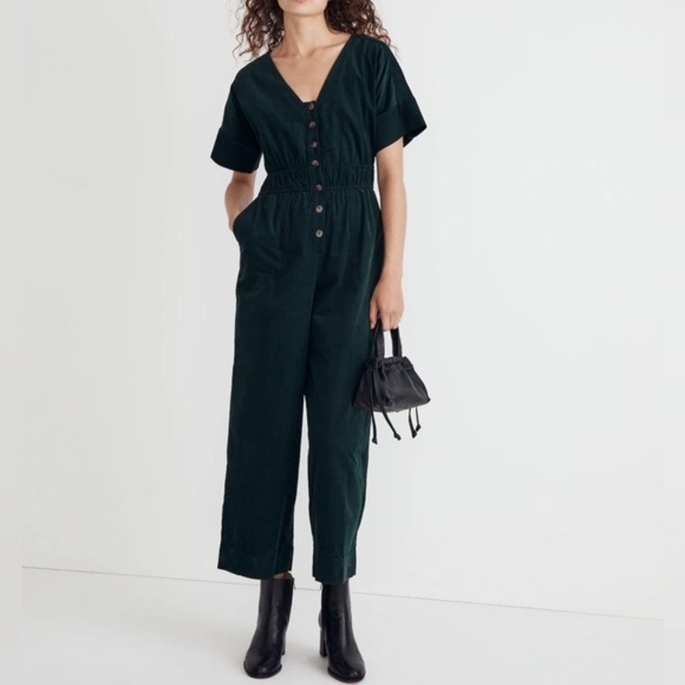 Madewell Corduroy Sophia Straight Wide Leg Jumpsuit Boho Forest Green Small